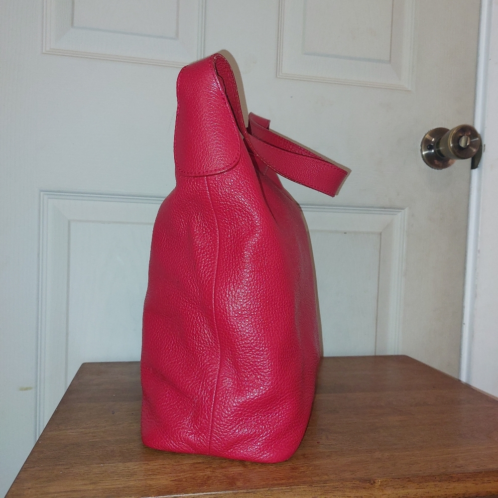 M&R Moda In Pelle Firenze Italy Red Peebled Genuine Leather Hobo Tote Bag - Picture 5 of 14